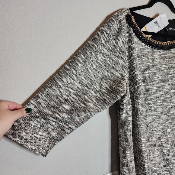 NWT Chetta B Metallic Grey Embellished Neckline Tweed Shift Dress Sz 16W Stretch - Picture 13 of 17